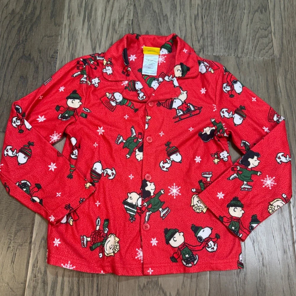 Kids Peanuts Snoopy Charlie Brown Christmas Pajama Set Size 8 Flame Resistant‎